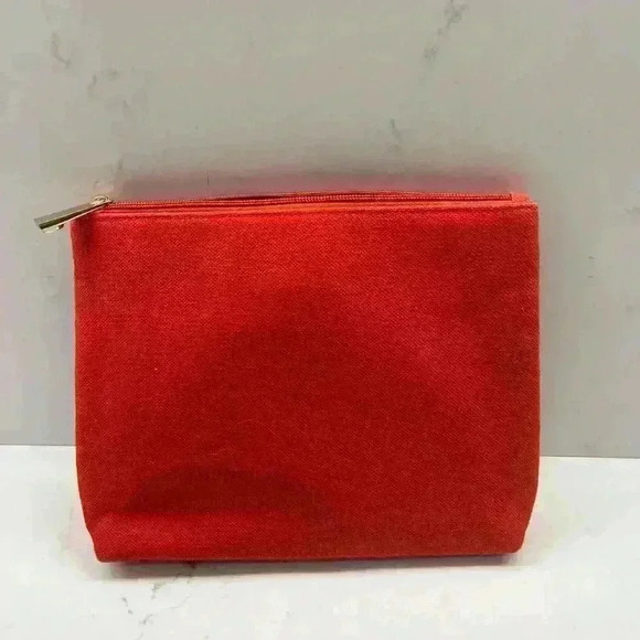 Red Make-up Linen Bag with Gold Zipper and Hardware 'Raise a Rukus' embroidery - Picture 3 of 4